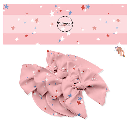 Tiny Blue, Red, Pink Stars On Pink Bow Strips
