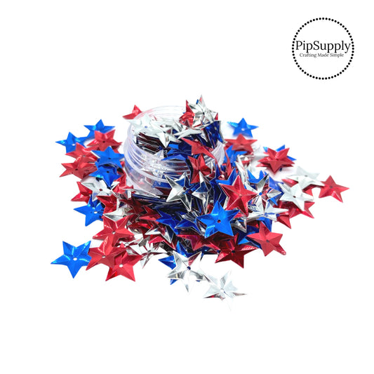 Red silver and blue 3d stars sequins