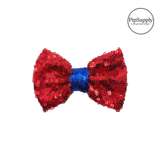 Blue center on red sequin bow