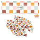 Pastel orange, pink, and aqua with burgundy and cream checkered bow strips