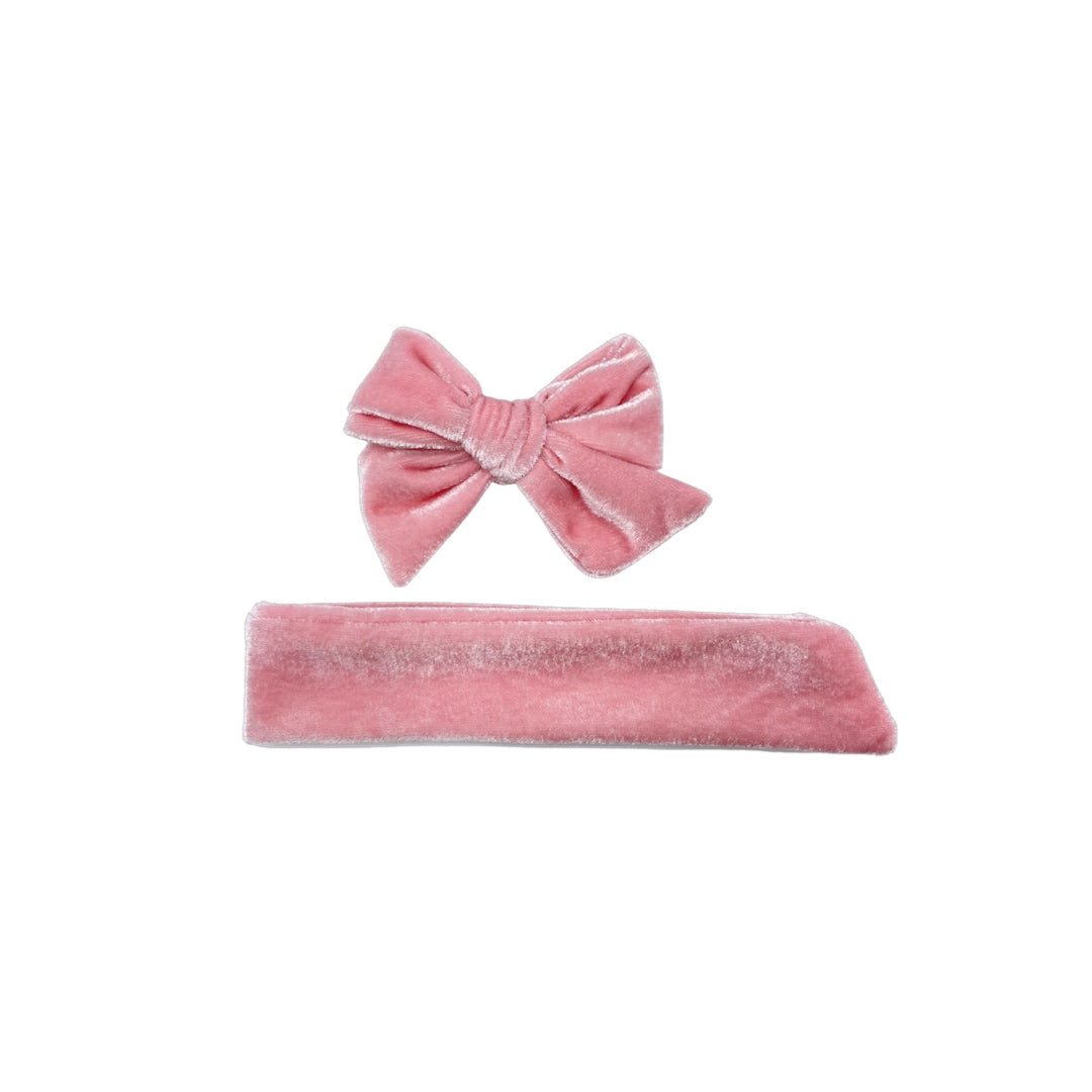 Light Ballerina Pink tied and untied Ruth style velvet bow strip.