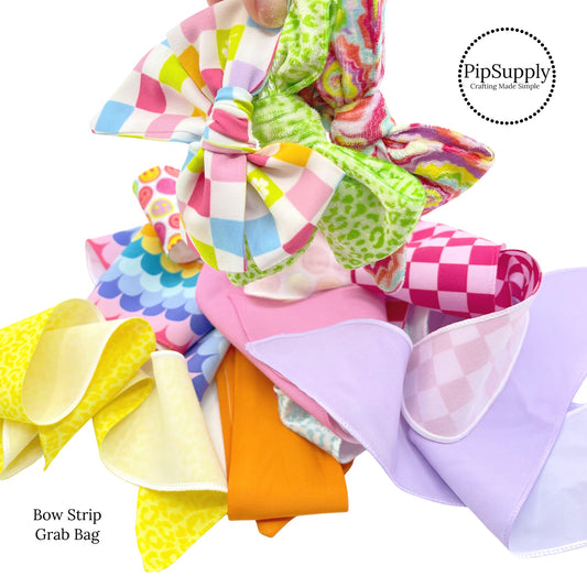assorted custom printed hair bow strips for a grab bag special