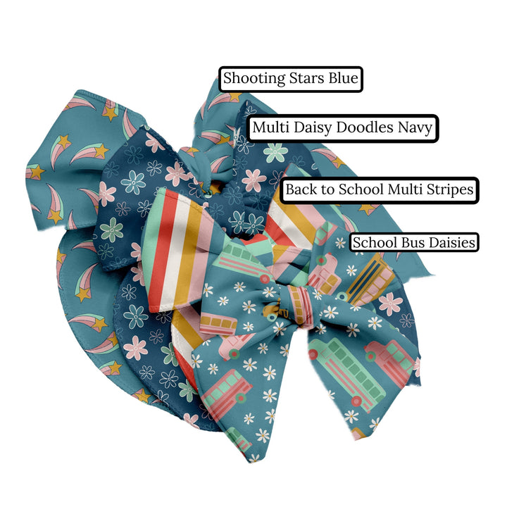 Multi Daisy Doodles Navy Hair Bow Strips