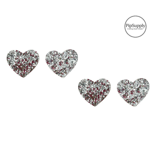 one inch wide silver chunky glitter heart embellishment with felt backing
