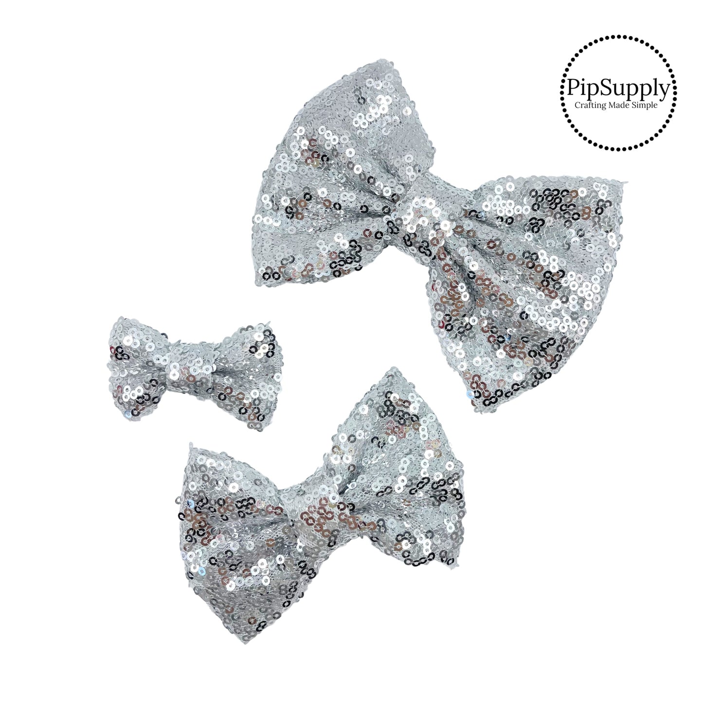 3 sizes of silver sequin bow