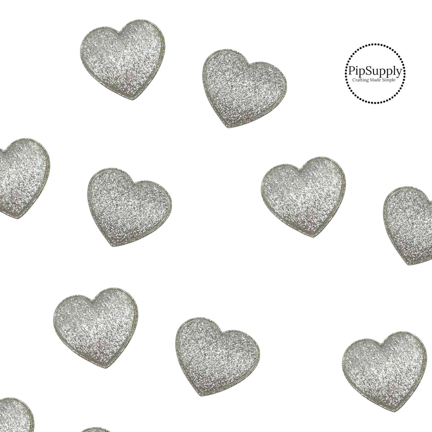 padded silver glitter hearts with soft backing and a little over an inch wide for valentine crafts