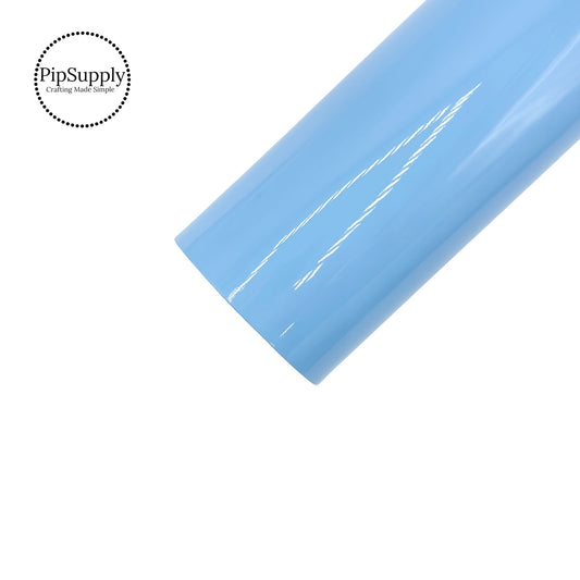 Solid glossy sky blue patent faux leather sheet