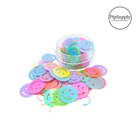 Multi colored iridescent smiley face sequins