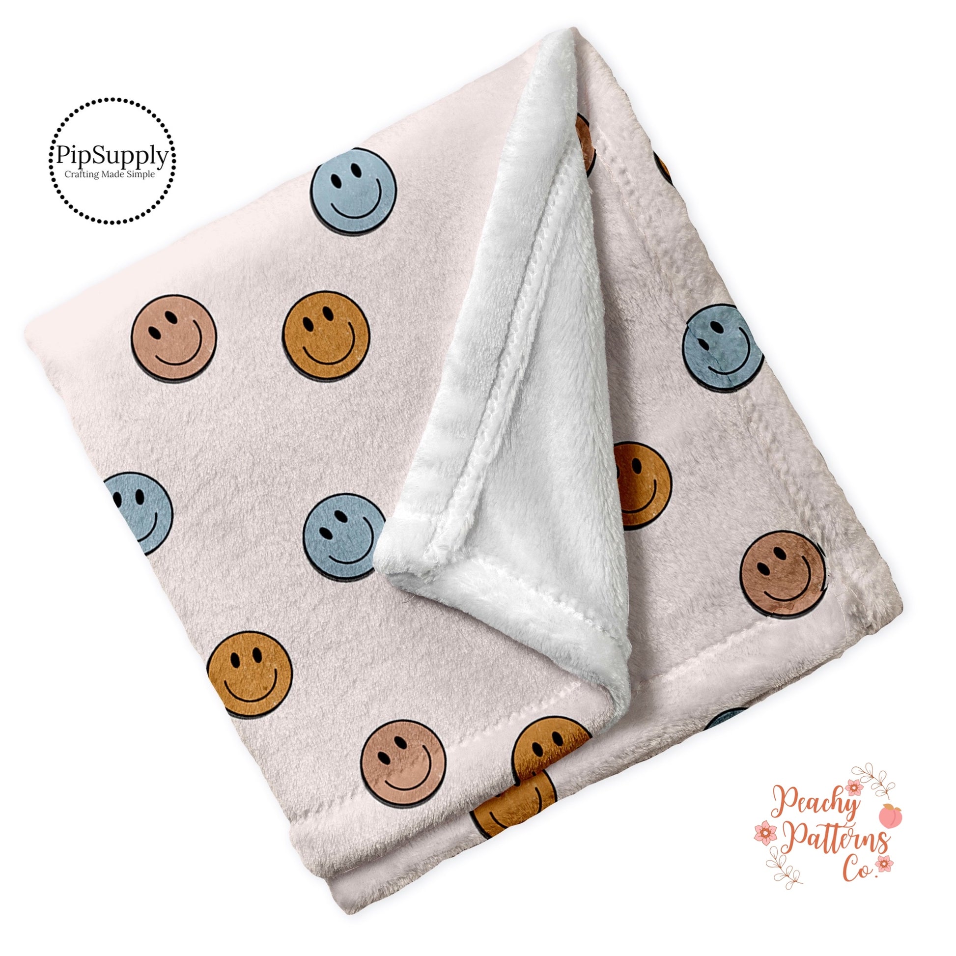 Smiley Faces Soft Minky Blanket - Custom Printed Neutral Happy Face Blanket 