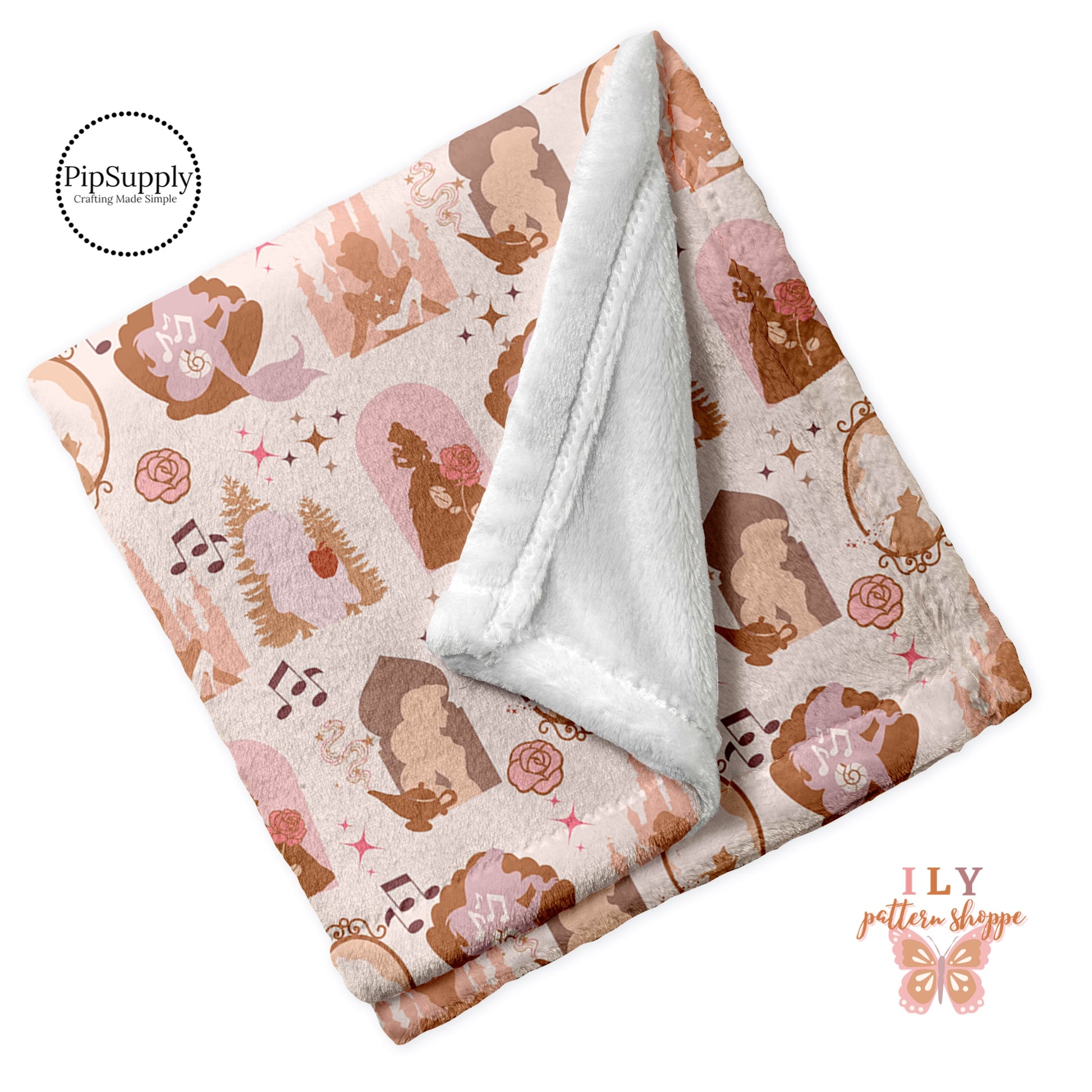 Princess Fairy Tale Custom Printed Blanket - Personalized Minky Blanket Pink, Cream and Brown