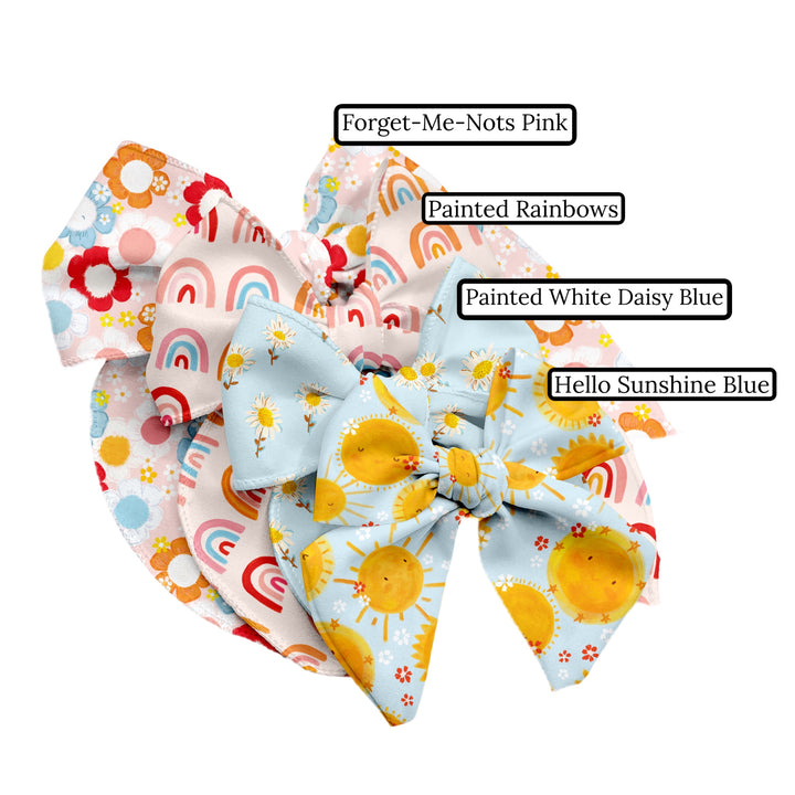 Painted White Daisy Blue Hair Bow Strips