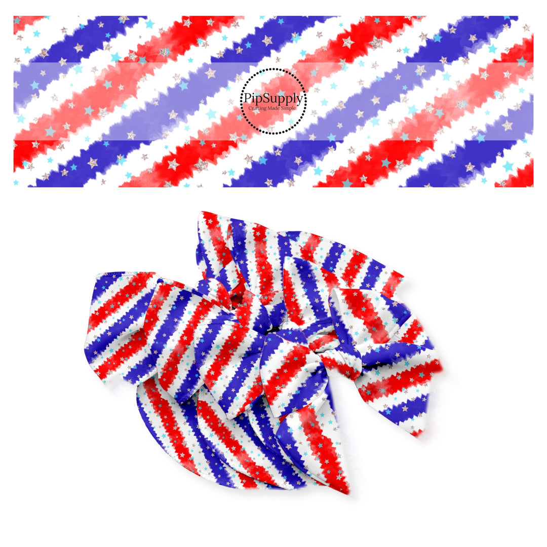 Sparkling stars and red white and blue stripes bow strips