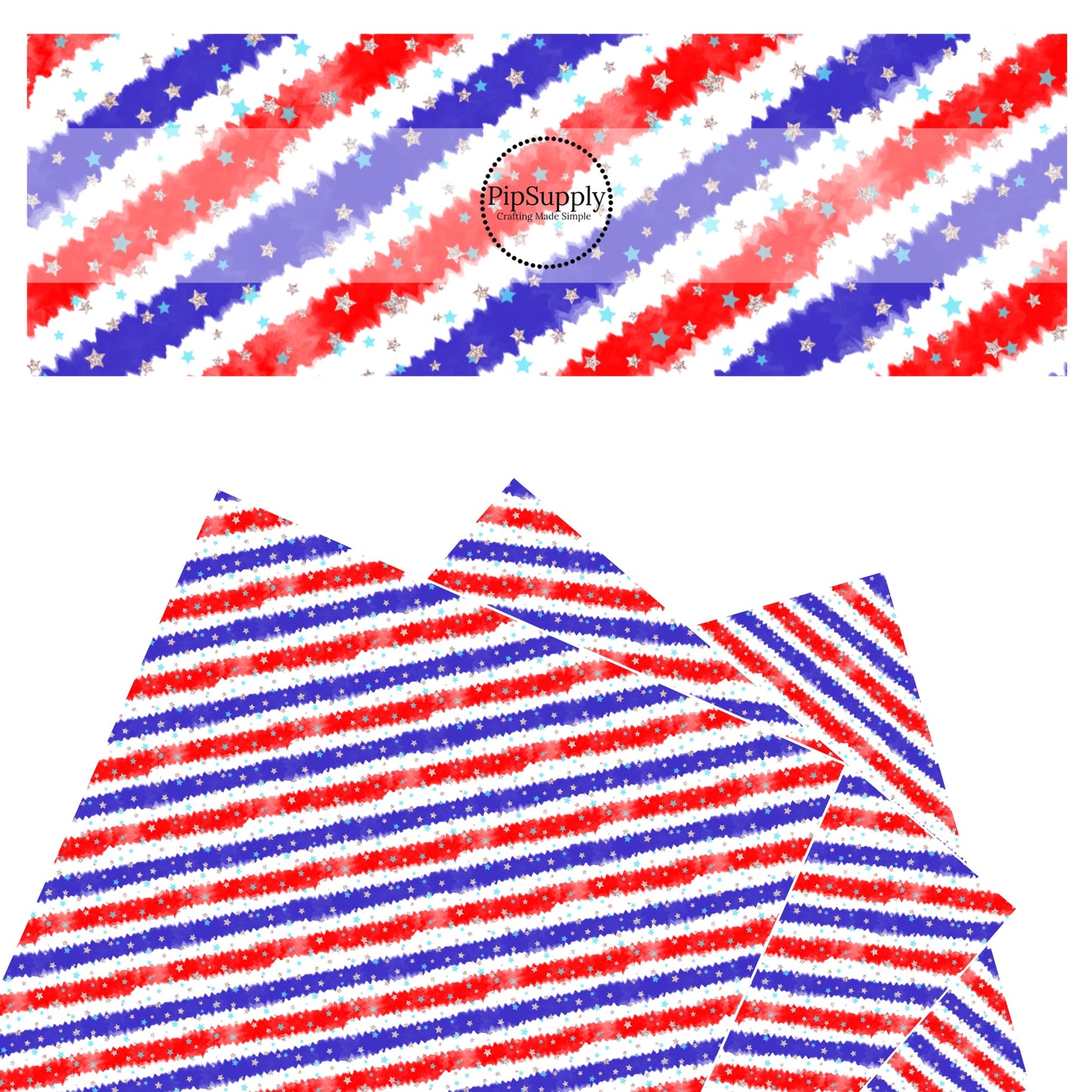 Red, white, and blue fuzzy stripes with sparkling stars faux leather sheets