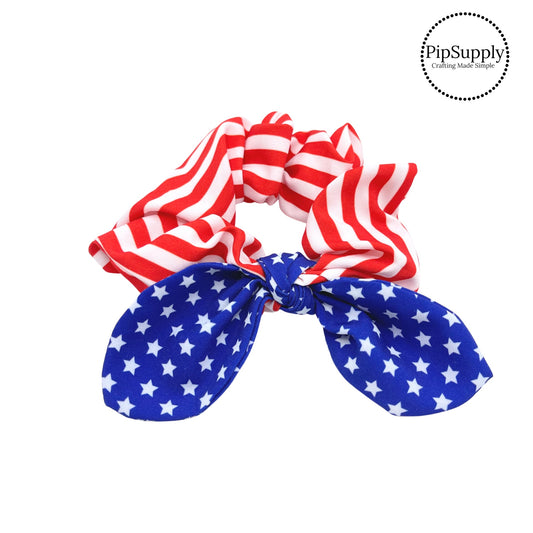 white stars on blue and red and white stripes scrunchie