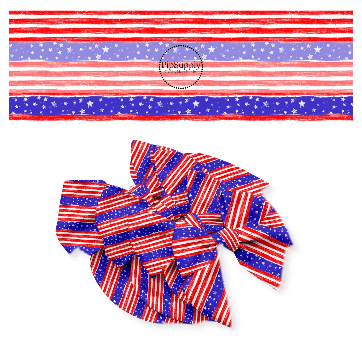 Sparkle red and white stripes and blue white stars bow strips