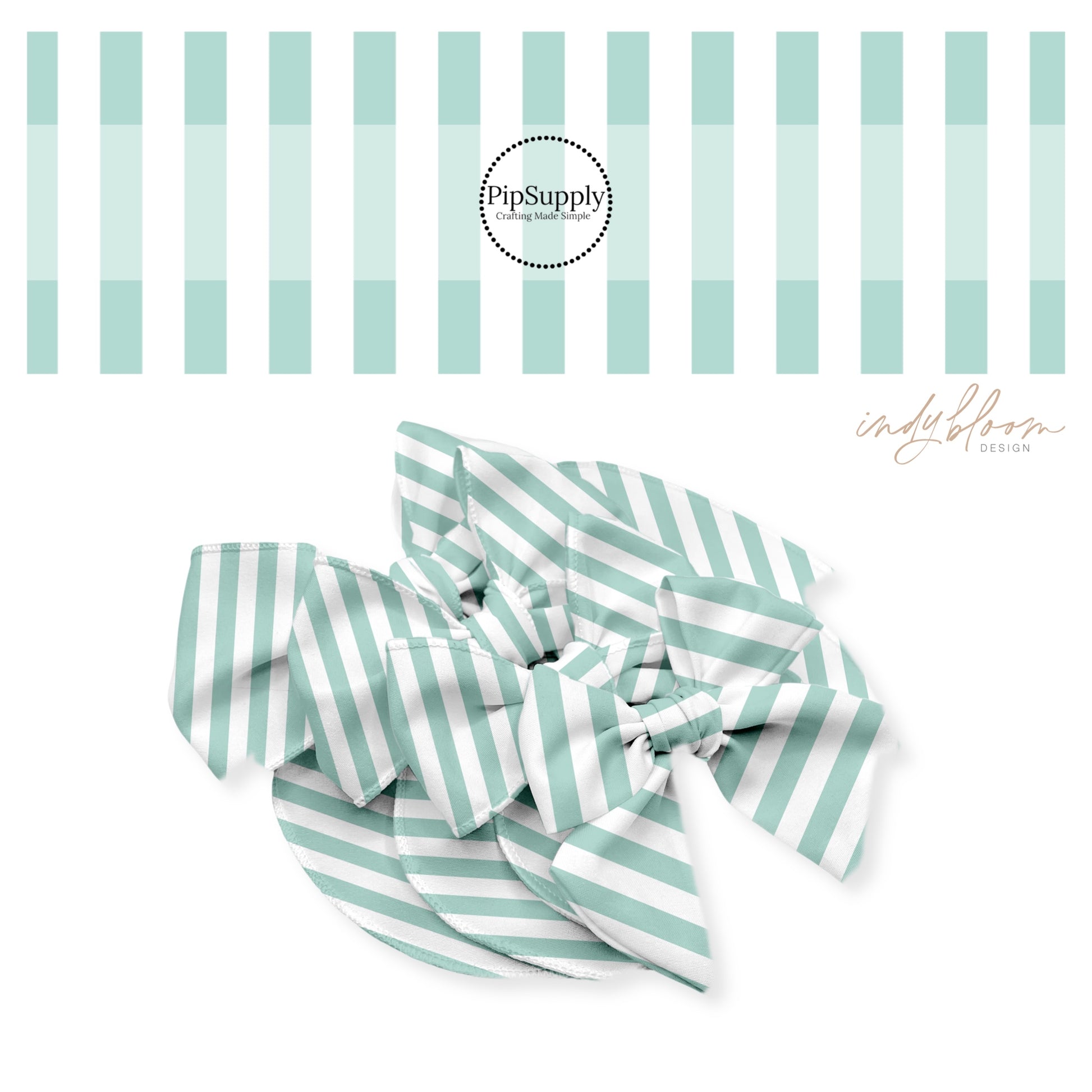 Aqua and white stripe bow strips
