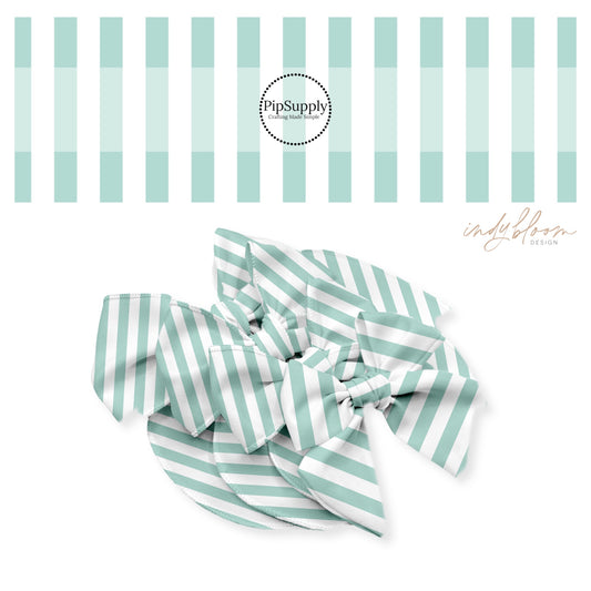 Aqua and white stripe bow strips
