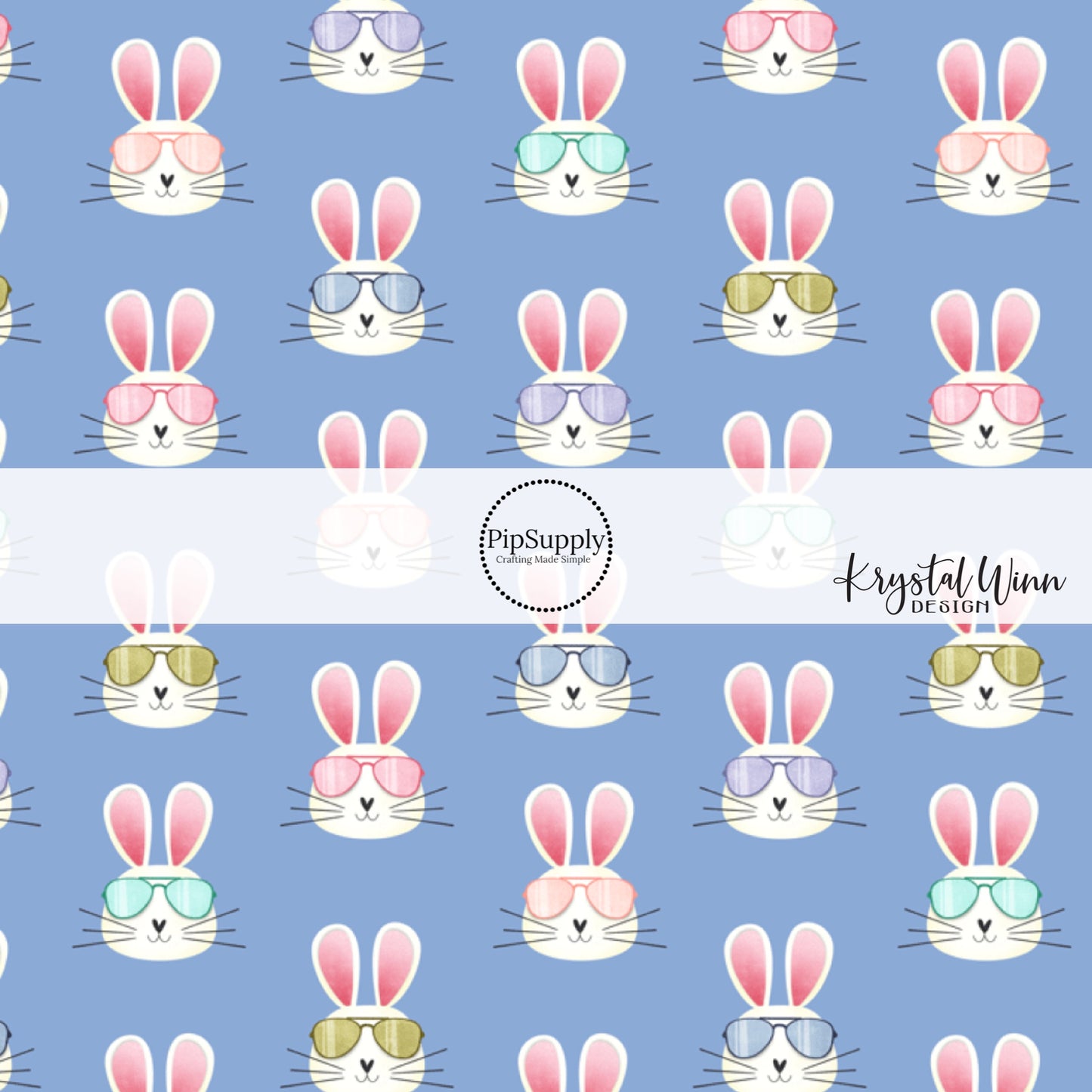 green, pink, purple, blue, and aqua sunglasses on white bunnies bow strips