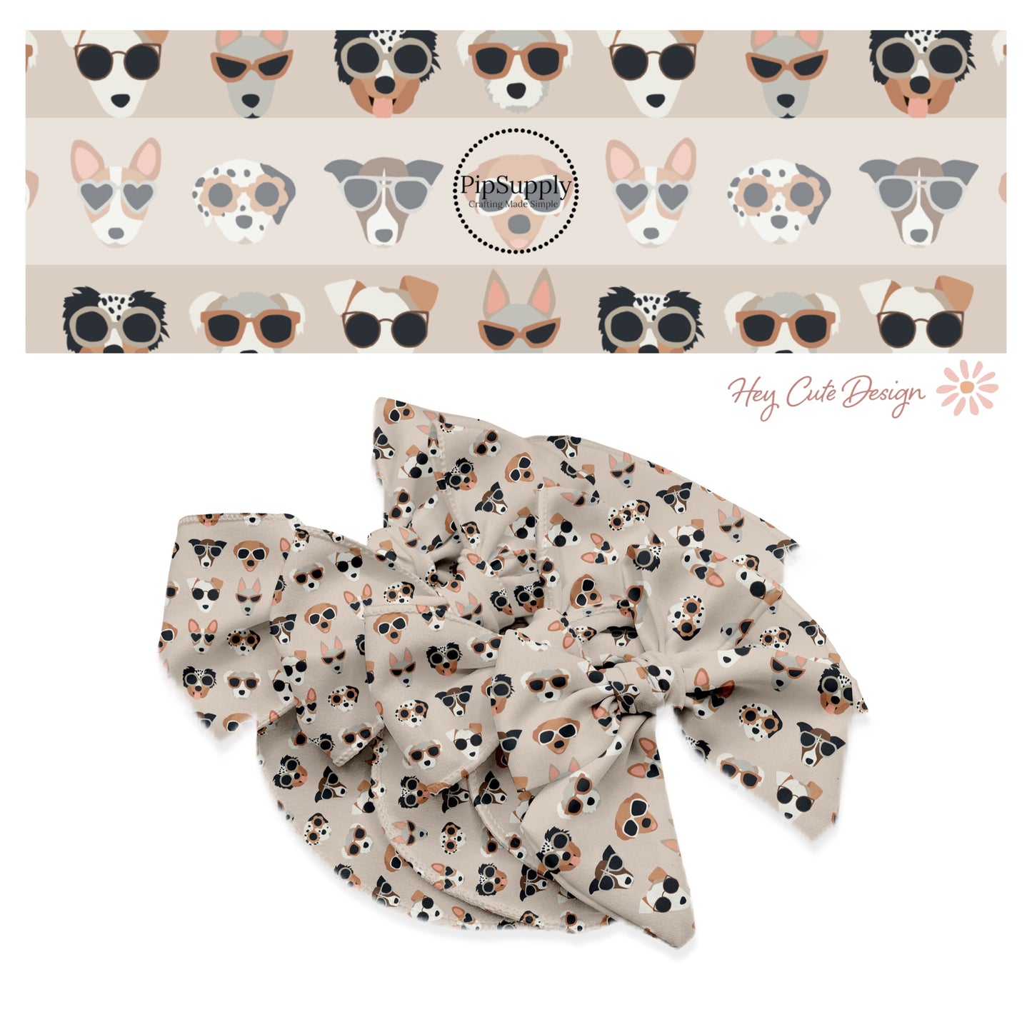 brown puppies with neutral sunglasses on neutral bow strips