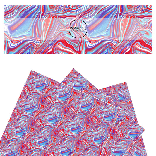 Red, white, and blue swirly faux leather sheets