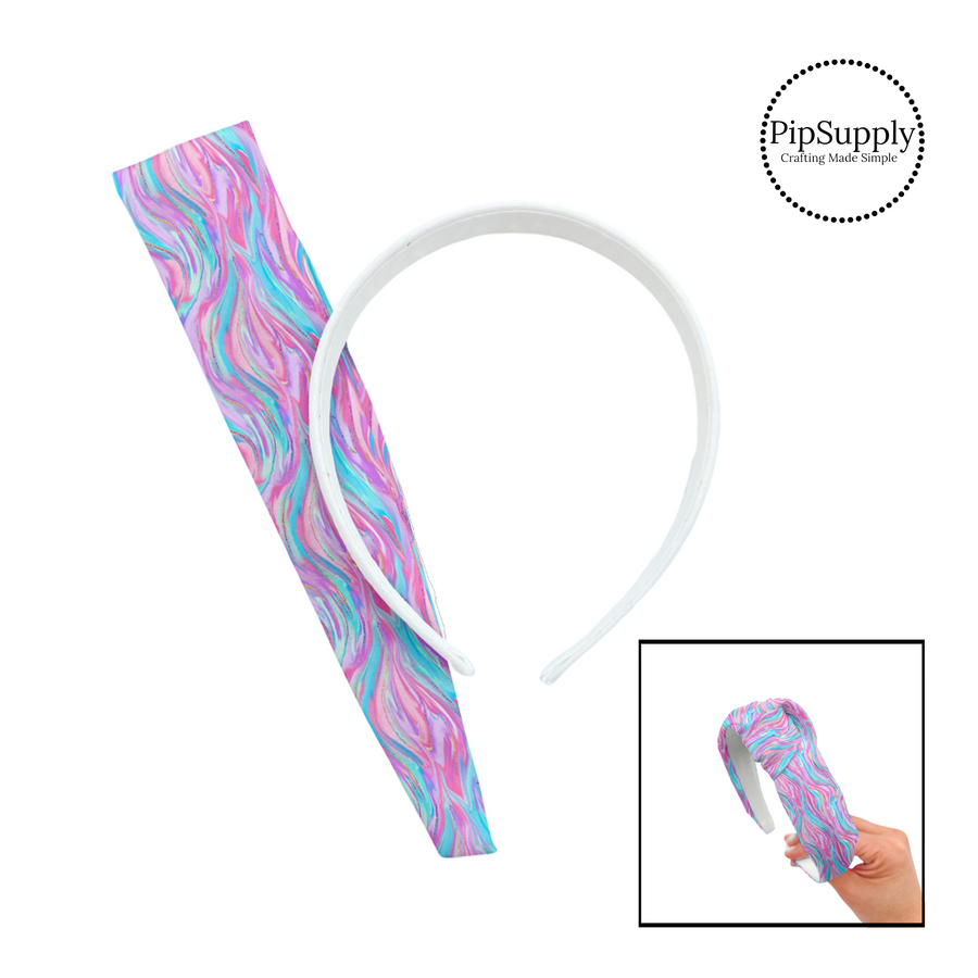 Purple, pink, and aqua marble swirl knotted headband