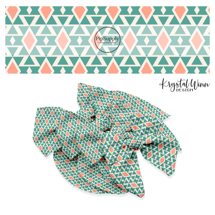 peach and aqua diamond western aztec bow strips