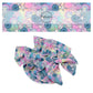 Smokey blue, pink/purple, and swirly seashells on pink, yellow, purple, and aqua ombre tie dye bow strips