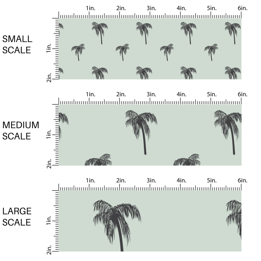 This image has three fabric scales of small, medium, and large scale for the scattered palms on pistachio. 