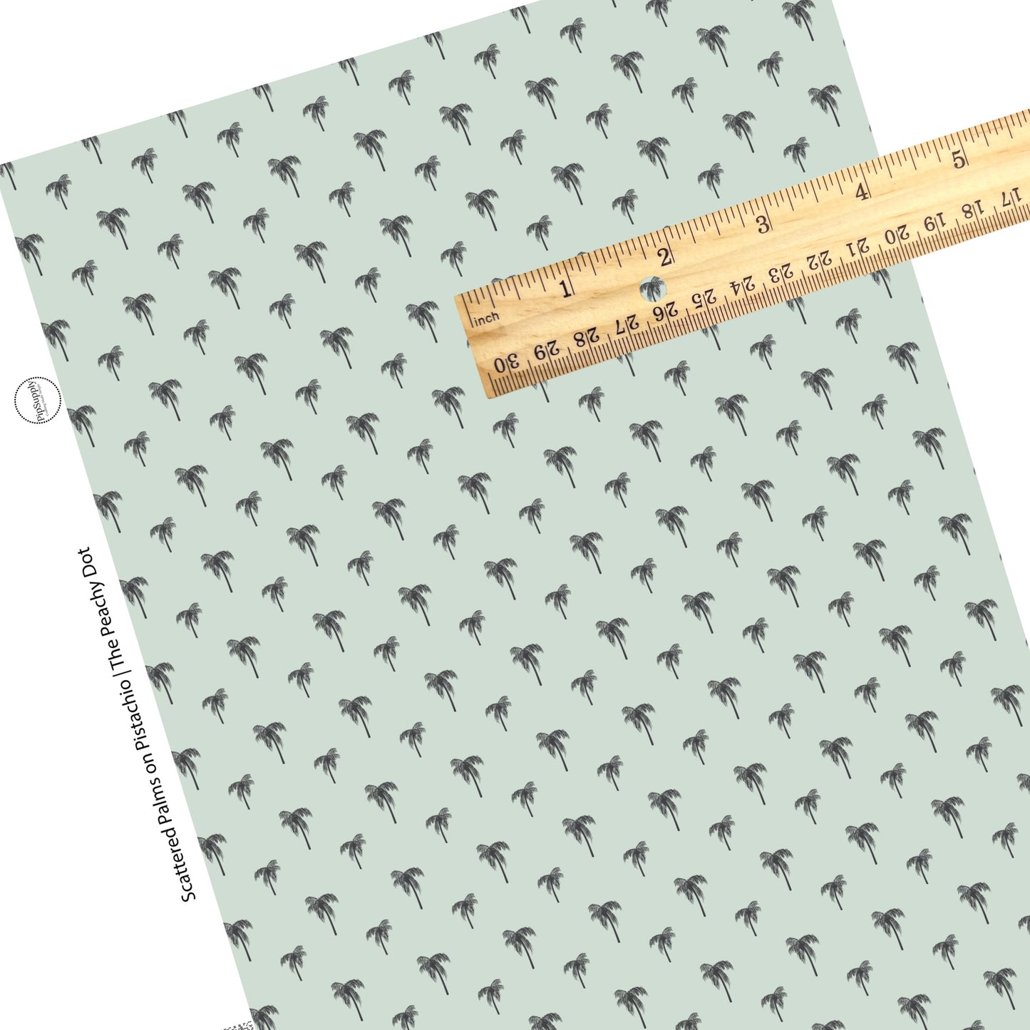 Scattered Palm Trees In The Color Charcoal On A Pistachio Colored Faux Leather Sheet