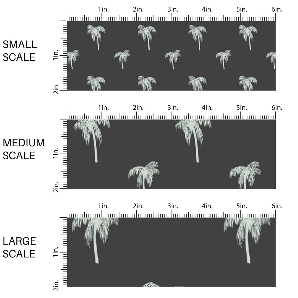 This image has three fabric scales of small, medium, and large scale for the scattered palms on charcoal.