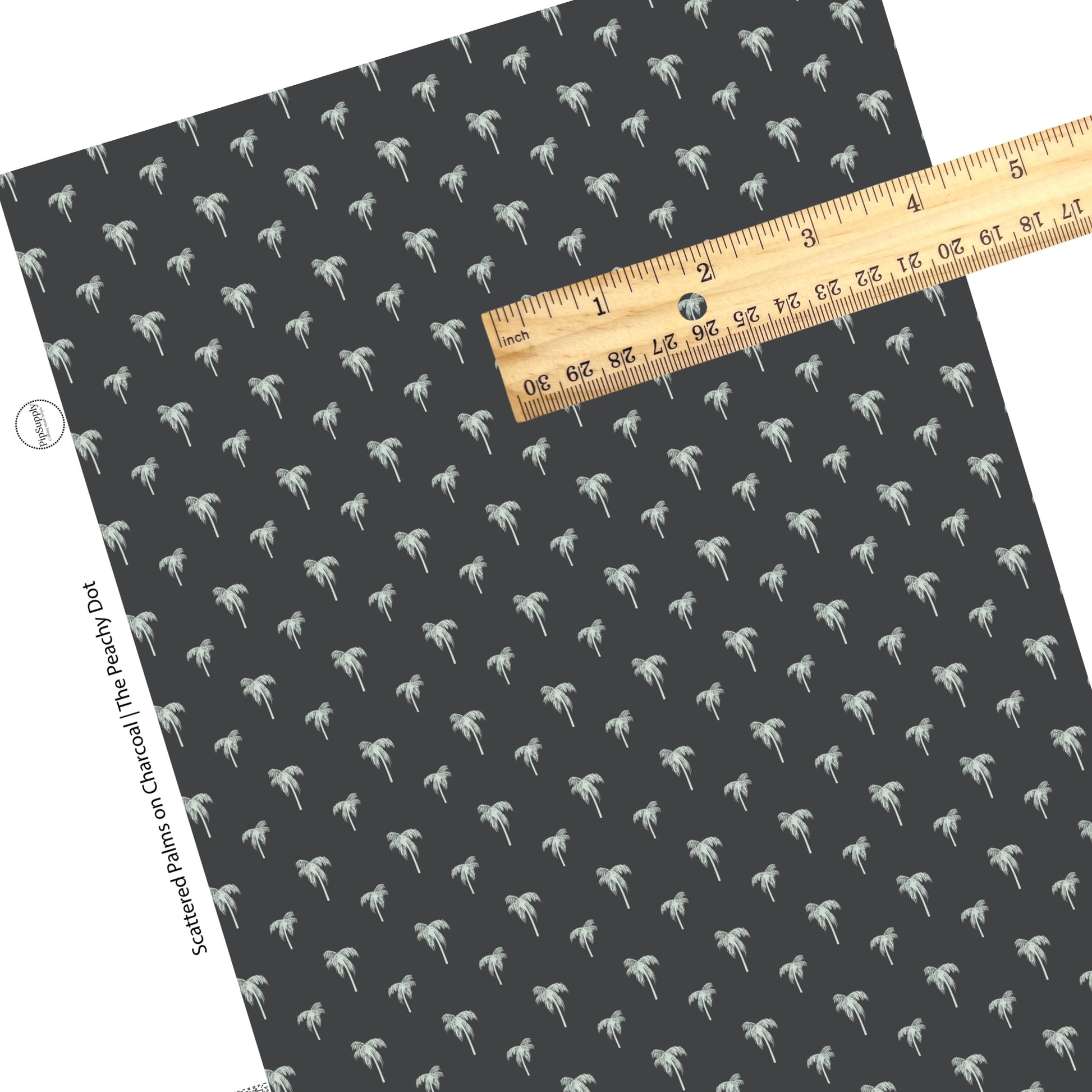 Scattered Tiny Palm Trees On Dark Charcoal Faux Leather Sheet