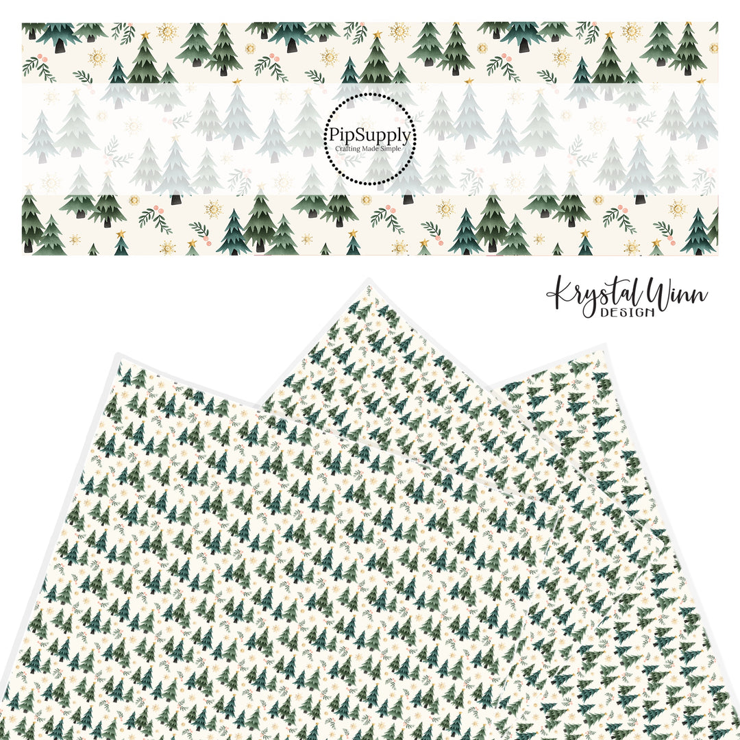 Tree forest with holly on cream background