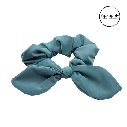 Dark tropical blue solid swimsuit bow scrunchie