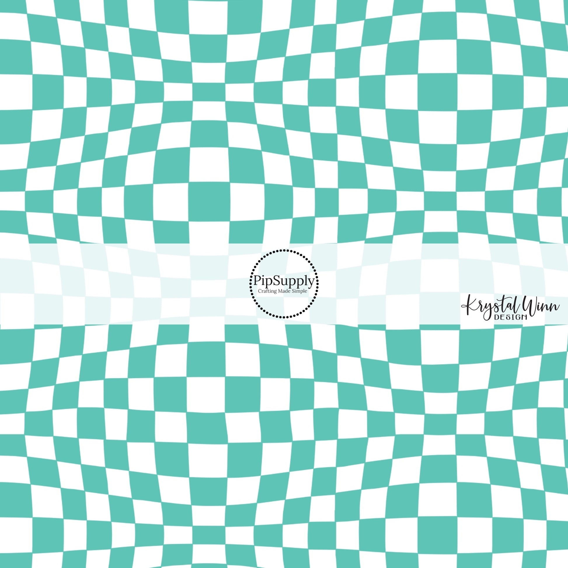 Wavy white tiles on turquoise checkered bow strips