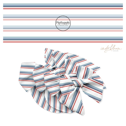 Pink, red, blue, and navy stripes on white bow strips