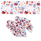 Patriotic red white and blue ice cream, cupcakes, hair bows, hearts, fireworks, and stars on white with patriotic sayings bow strips