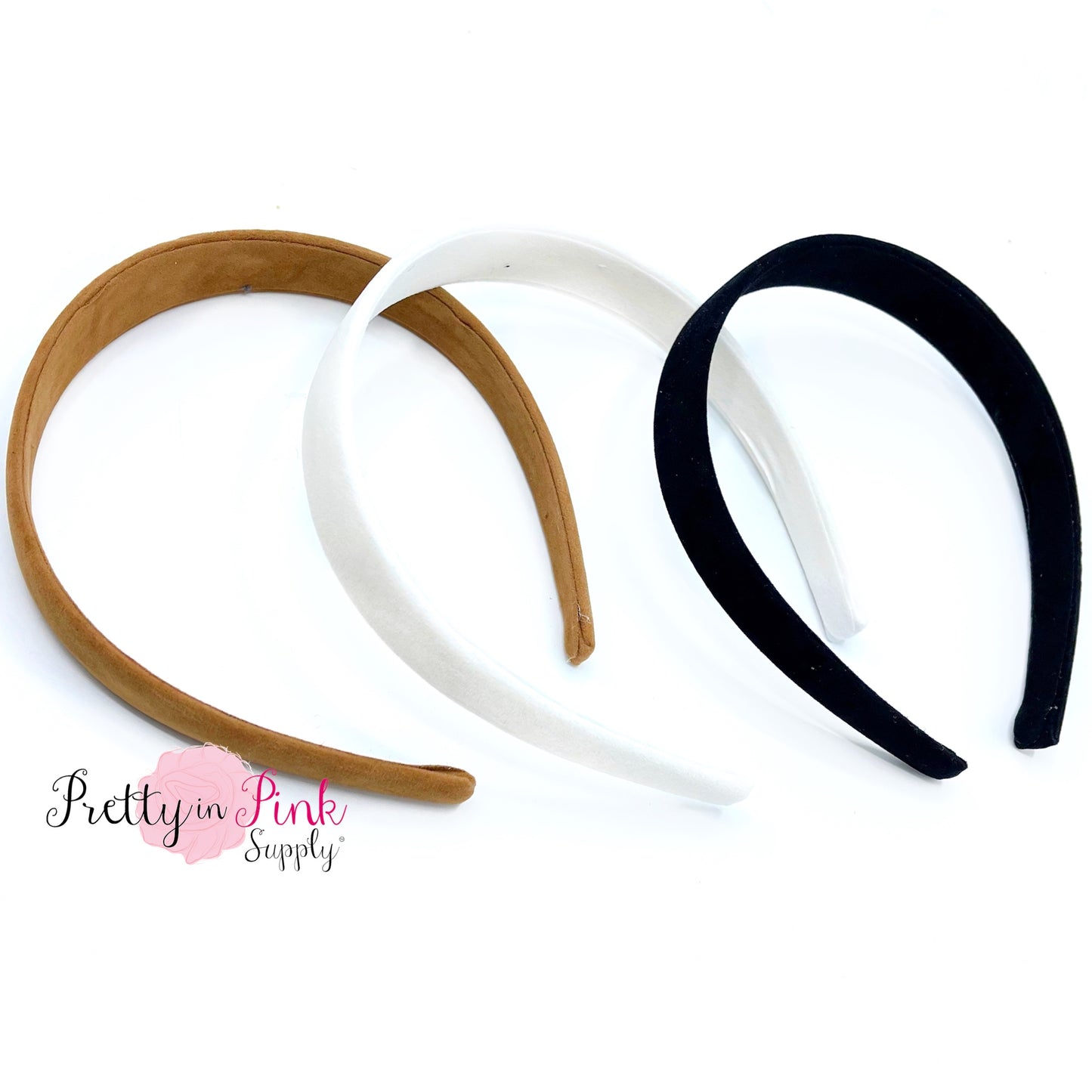 Solid suede velvet headbands laid out to show all 3 available colors.