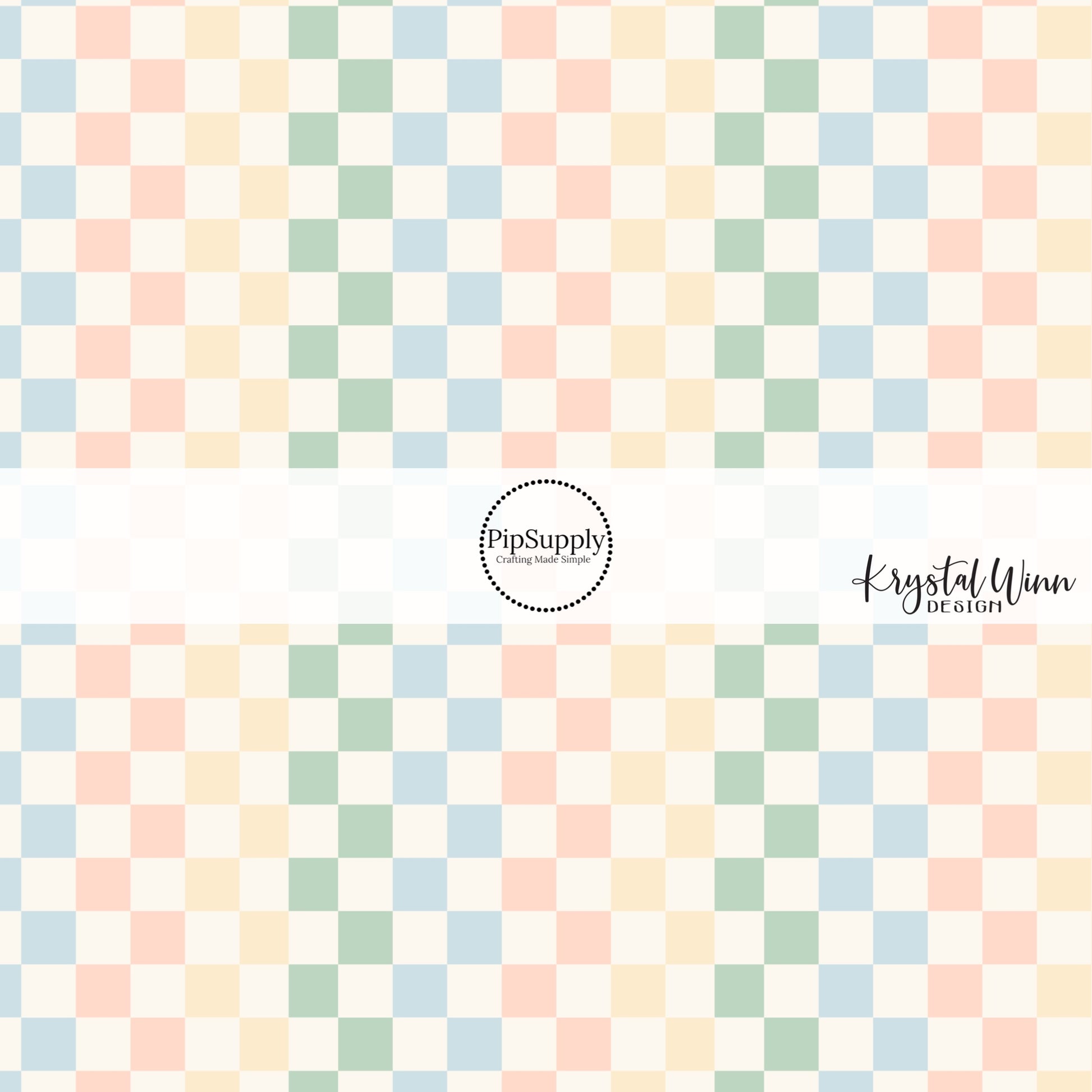 peach, green, yellow, and blue checkered with cream tiles bow strips