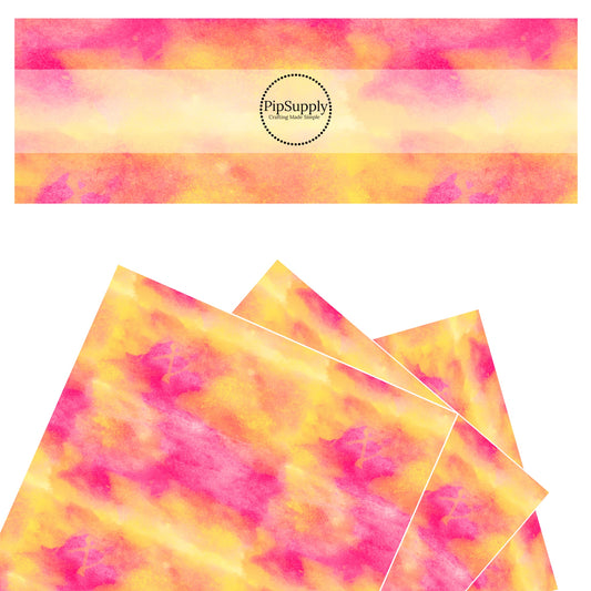 Bright pink and yellow watercolor faux leather sheets