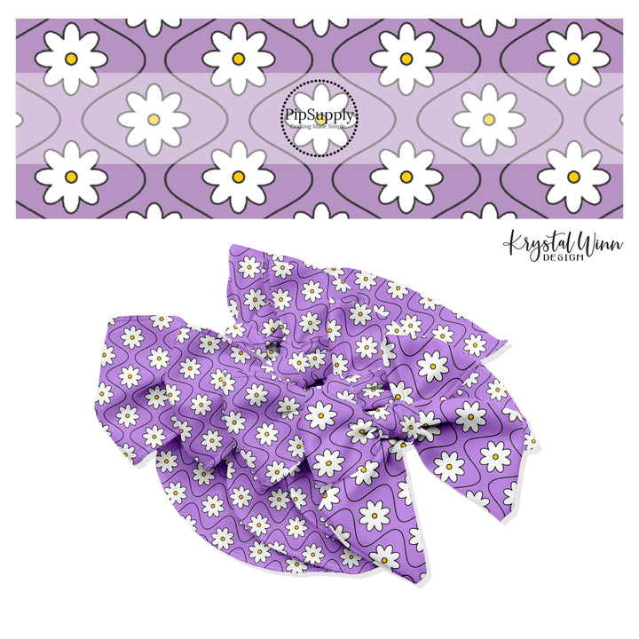 Black wavy lines with white flowers on lavender bow strips