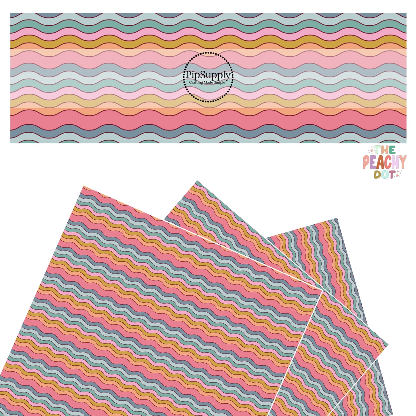Multi blue, pink, green, and orange waves faux leather sheets