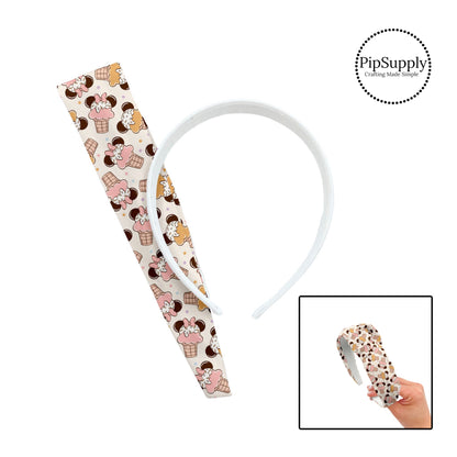 Mouse ear ice cream with sprinkles and polka dots on cream knotted headband