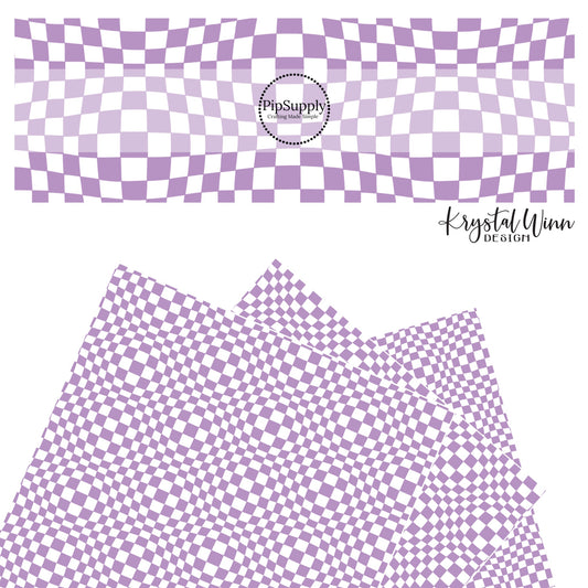 Wavy white and lavender checkered faux leather sheets