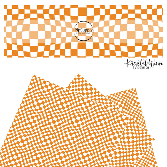 Wavy white tiles with orange checkered faux leather sheets