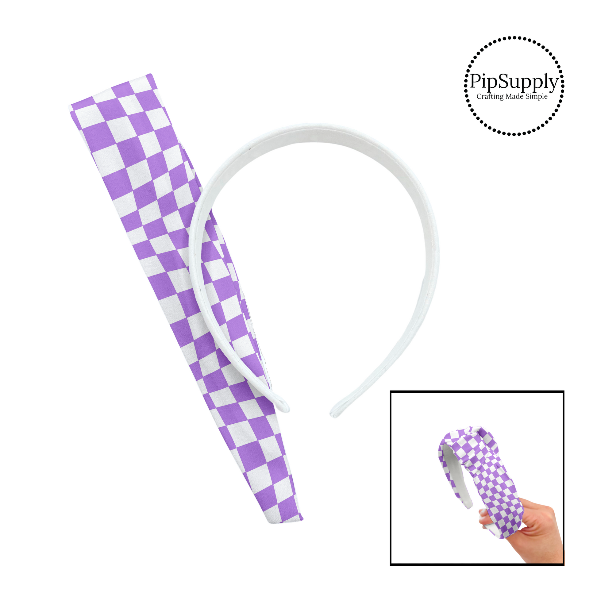 Lavender and white wavy checkered diy knotted headband kit