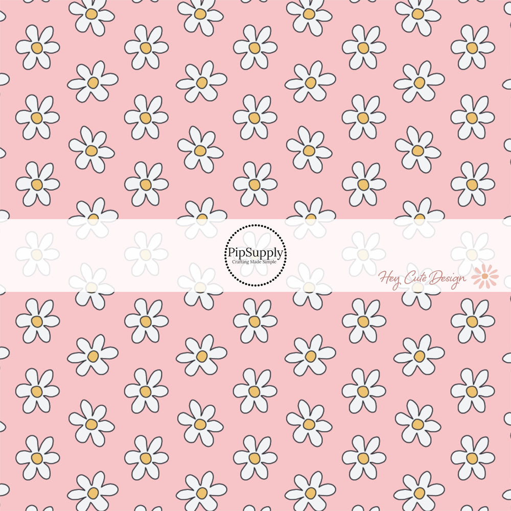 scattered white daisy on pink bow strips