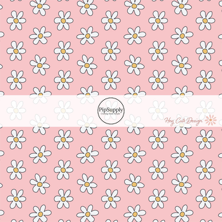 scattered white daisy on pink bow strips