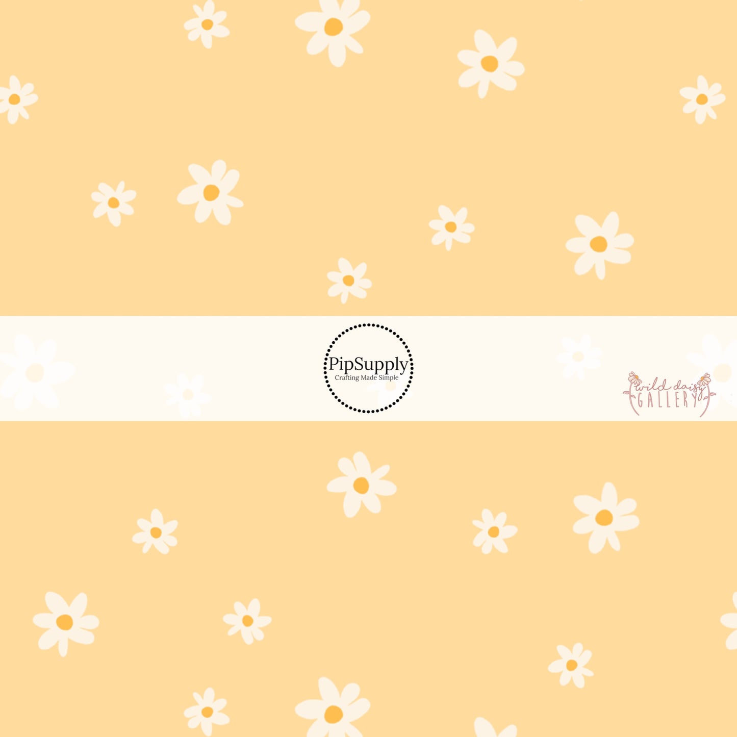scattered cream flowers on pale yellow bow strips