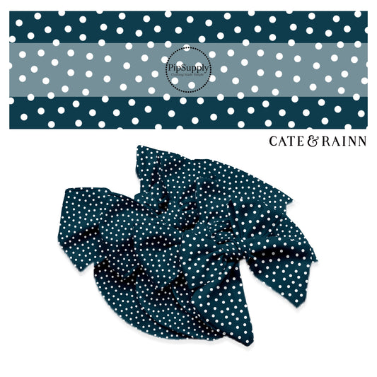 White polka dots on navy blue bow strips