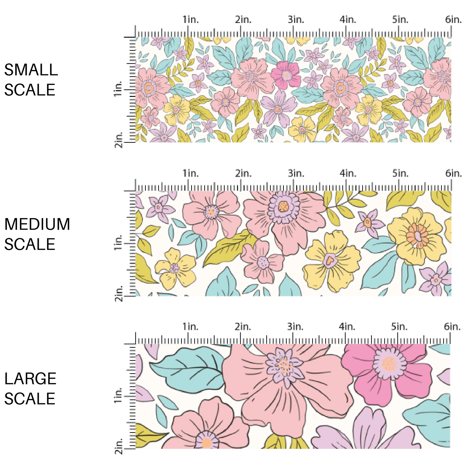 Pink, Purple, and Yellow flowers with blue leaves fabric by the yard scaled image guide - Spring Easter Floral Fabric 